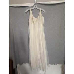 Cache Dress Womens 6 White Beaded Tulle Scoop Neck Sleeveless Maxi Formal